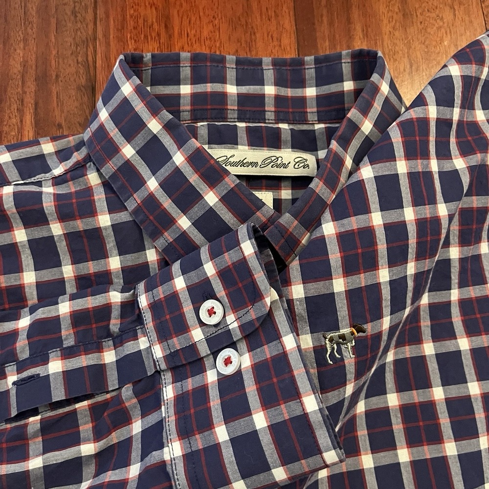 Southern Point Co Shirt Men Extra Large Purple White Plaid Button Down Logo Xl